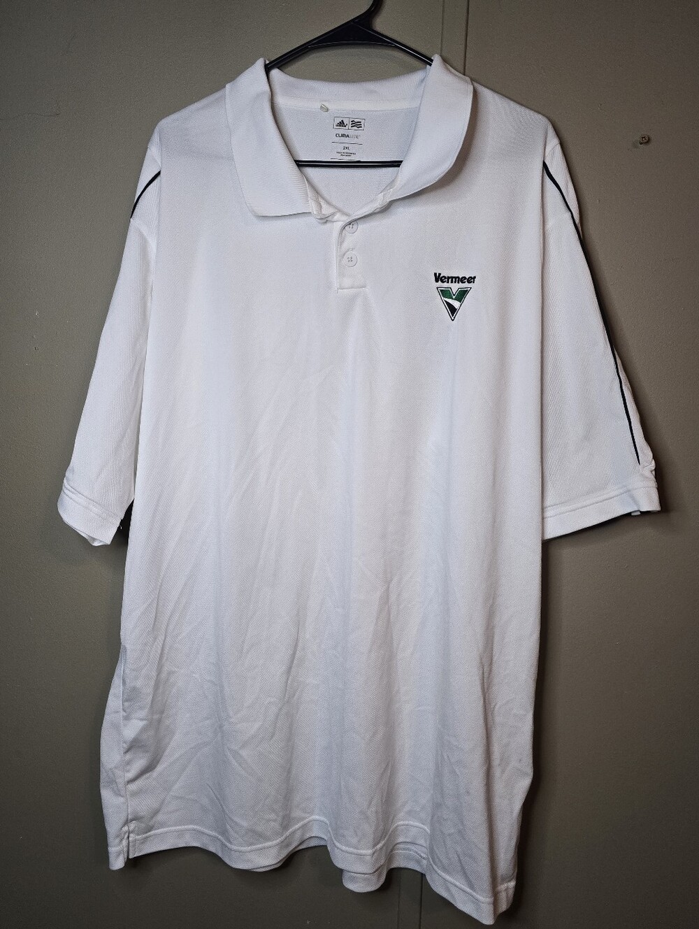 adidas White Polo with Black Piping and Green Logo